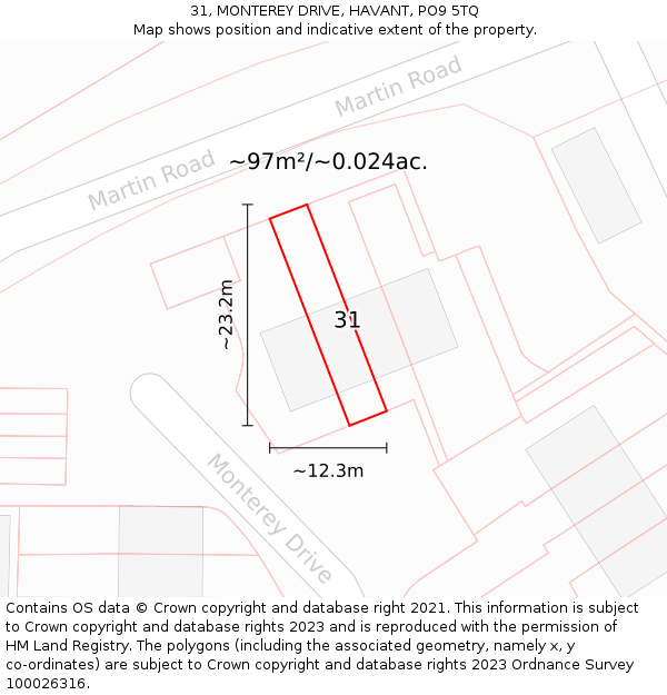 31, MONTEREY DRIVE, HAVANT, PO9 5TQ: Plot and title map