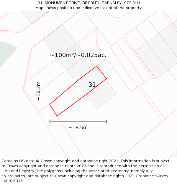 31, MONUMENT DRIVE, BRIERLEY, BARNSLEY, S72 9LU: Plot and title map