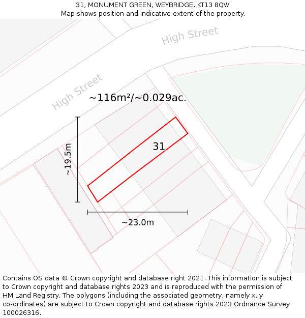 31, MONUMENT GREEN, WEYBRIDGE, KT13 8QW: Plot and title map