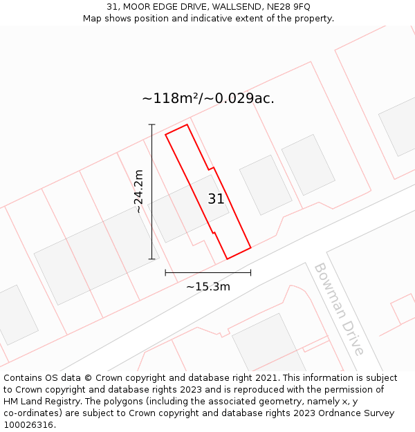 31, MOOR EDGE DRIVE, WALLSEND, NE28 9FQ: Plot and title map