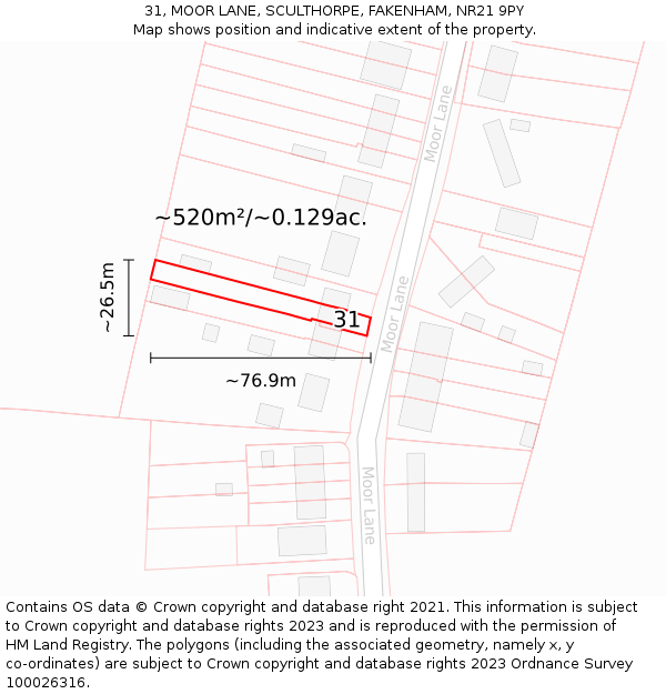 31, MOOR LANE, SCULTHORPE, FAKENHAM, NR21 9PY: Plot and title map