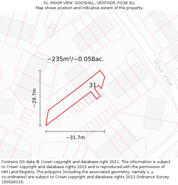 31, MOOR VIEW, GODSHILL, VENTNOR, PO38 3LL: Plot and title map
