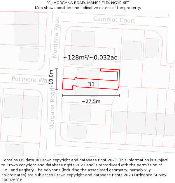 31, MORGANA ROAD, MANSFIELD, NG19 6FT: Plot and title map