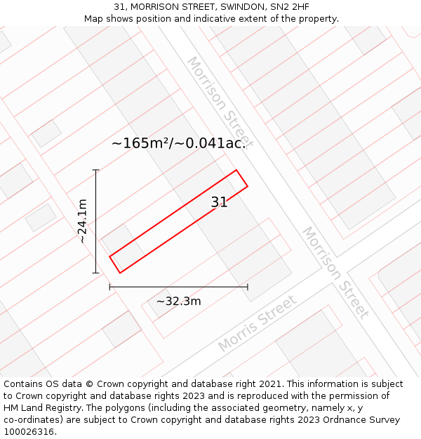 31, MORRISON STREET, SWINDON, SN2 2HF: Plot and title map