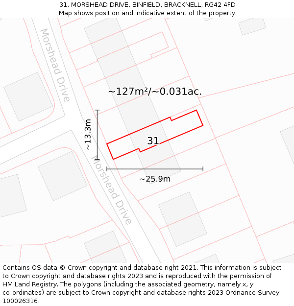 31, MORSHEAD DRIVE, BINFIELD, BRACKNELL, RG42 4FD: Plot and title map