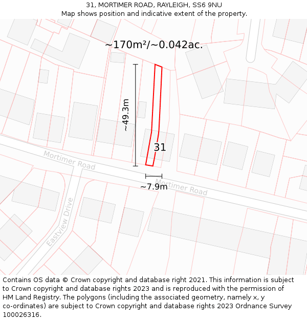 31, MORTIMER ROAD, RAYLEIGH, SS6 9NU: Plot and title map