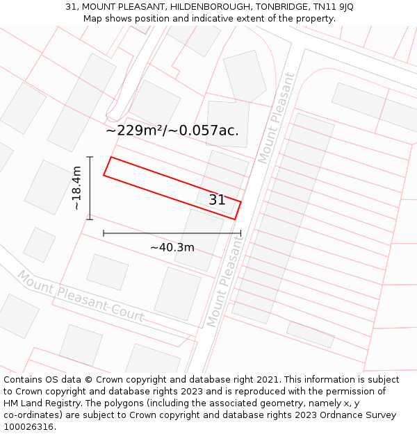 31, MOUNT PLEASANT, HILDENBOROUGH, TONBRIDGE, TN11 9JQ: Plot and title map