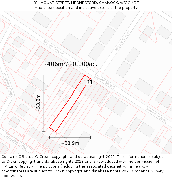 31, MOUNT STREET, HEDNESFORD, CANNOCK, WS12 4DE: Plot and title map