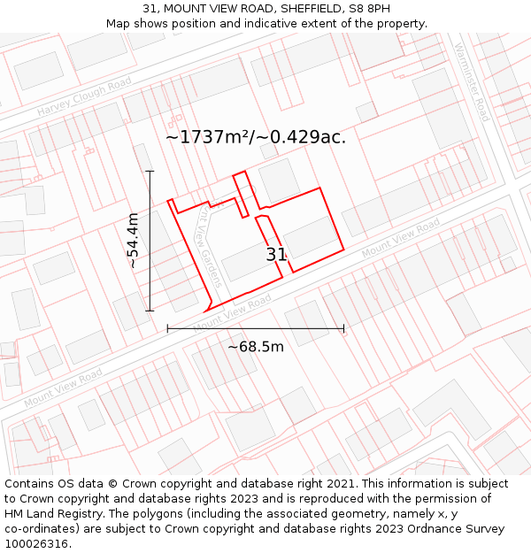 31, MOUNT VIEW ROAD, SHEFFIELD, S8 8PH: Plot and title map