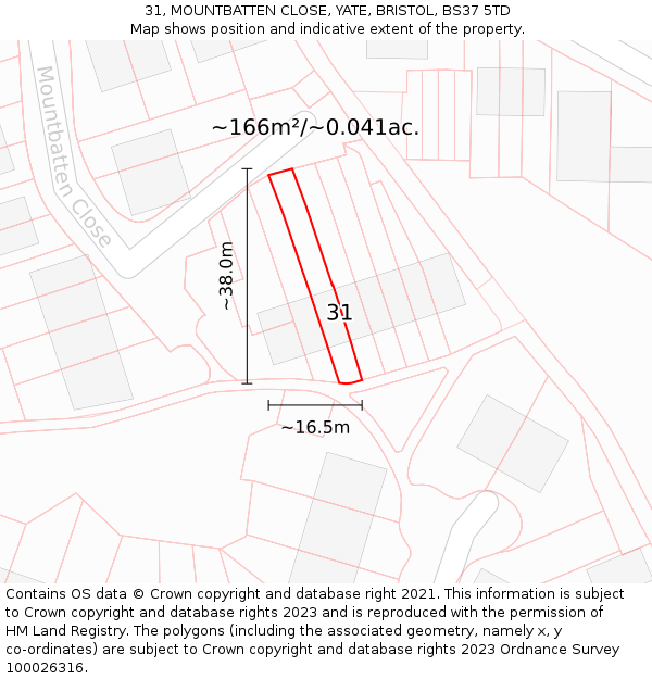 31, MOUNTBATTEN CLOSE, YATE, BRISTOL, BS37 5TD: Plot and title map