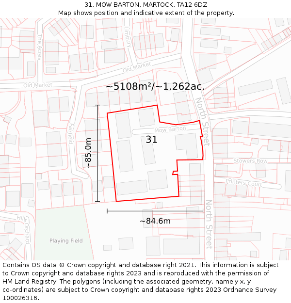 31, MOW BARTON, MARTOCK, TA12 6DZ: Plot and title map