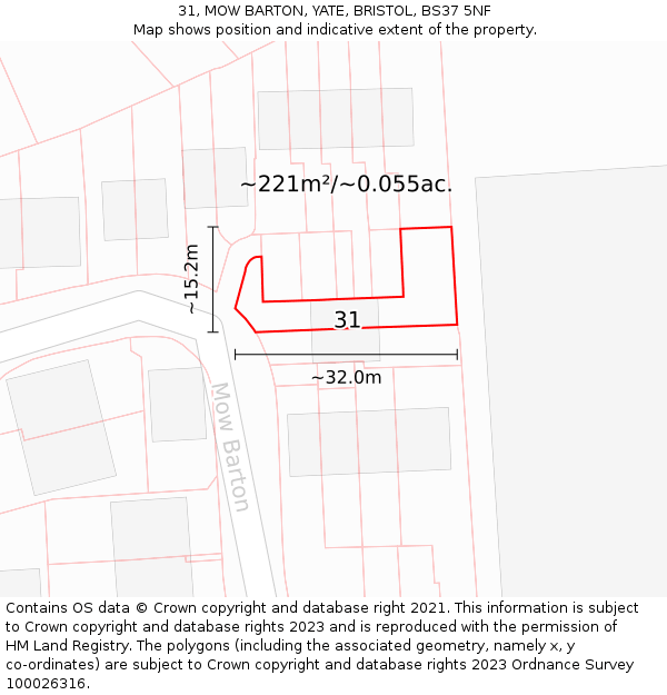 31, MOW BARTON, YATE, BRISTOL, BS37 5NF: Plot and title map