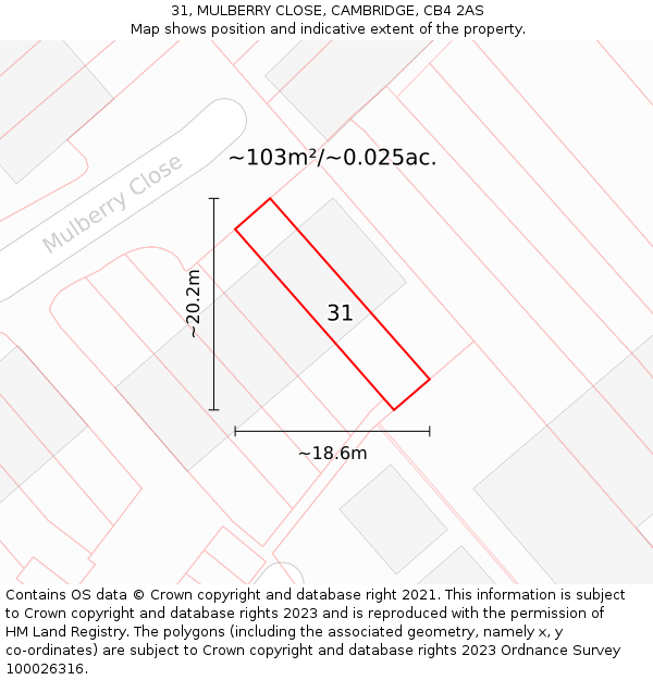 31, MULBERRY CLOSE, CAMBRIDGE, CB4 2AS: Plot and title map