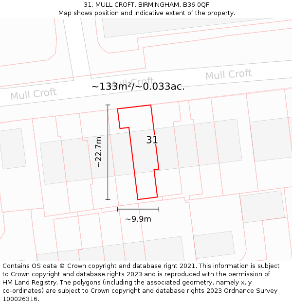 31, MULL CROFT, BIRMINGHAM, B36 0QF: Plot and title map