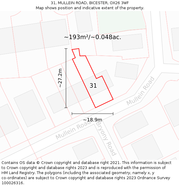 31, MULLEIN ROAD, BICESTER, OX26 3WF: Plot and title map