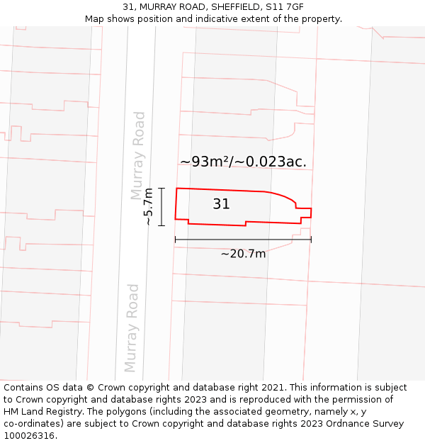 31, MURRAY ROAD, SHEFFIELD, S11 7GF: Plot and title map