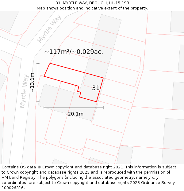 31, MYRTLE WAY, BROUGH, HU15 1SR: Plot and title map