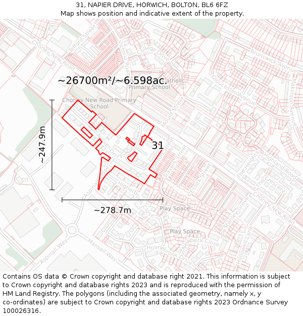 31, NAPIER DRIVE, HORWICH, BOLTON, BL6 6FZ: Plot and title map
