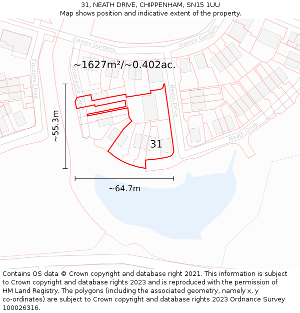 31, NEATH DRIVE, CHIPPENHAM, SN15 1UU: Plot and title map