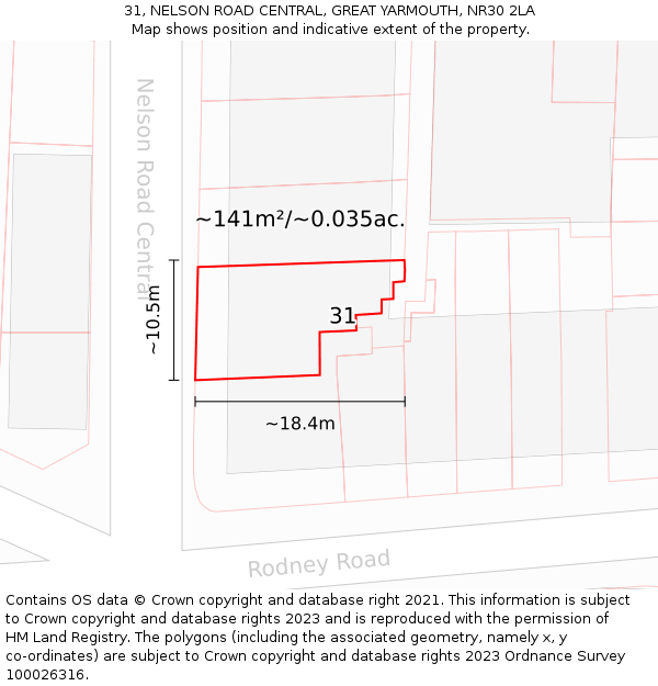 31, NELSON ROAD CENTRAL, GREAT YARMOUTH, NR30 2LA: Plot and title map