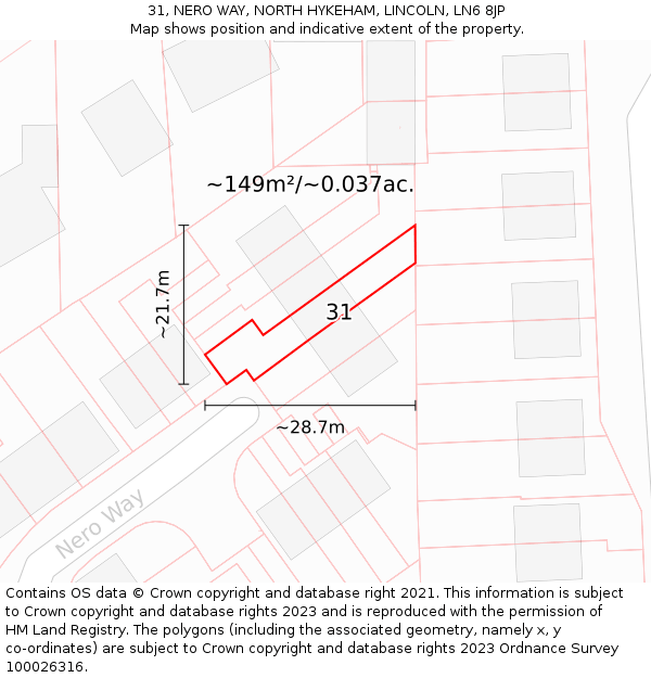 31, NERO WAY, NORTH HYKEHAM, LINCOLN, LN6 8JP: Plot and title map