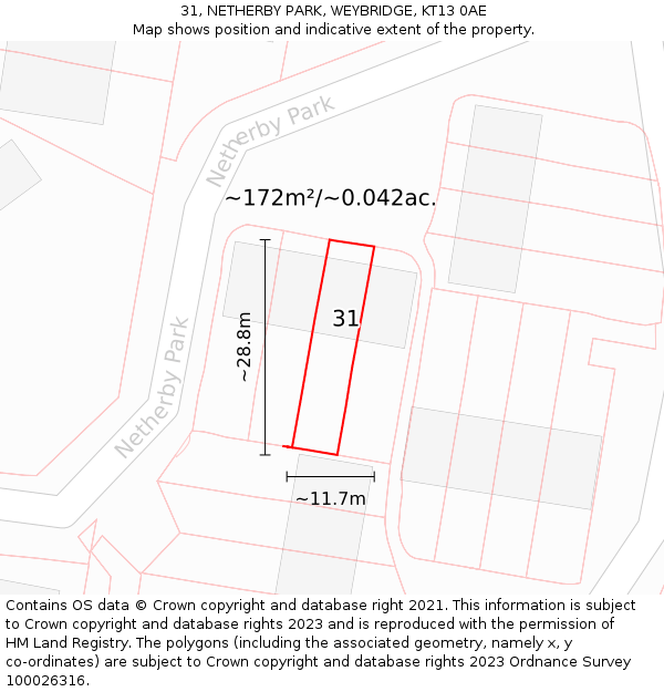 31, NETHERBY PARK, WEYBRIDGE, KT13 0AE: Plot and title map