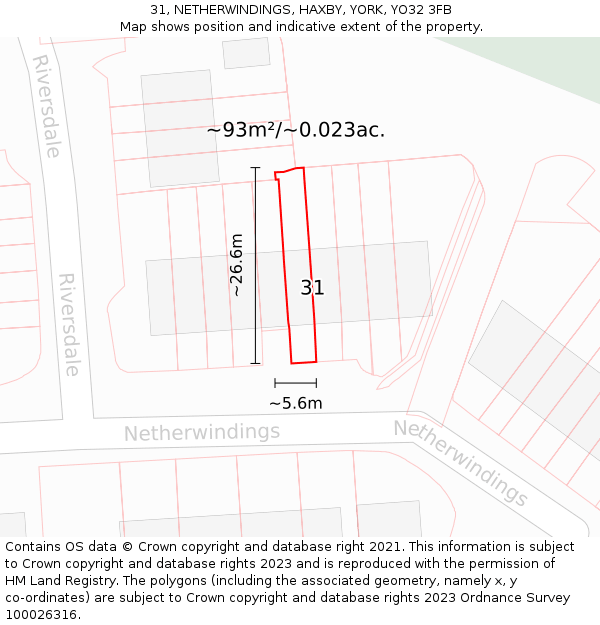 31, NETHERWINDINGS, HAXBY, YORK, YO32 3FB: Plot and title map