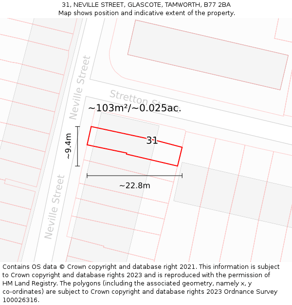31, NEVILLE STREET, GLASCOTE, TAMWORTH, B77 2BA: Plot and title map