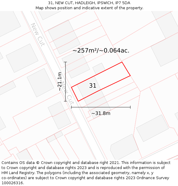 31, NEW CUT, HADLEIGH, IPSWICH, IP7 5DA: Plot and title map