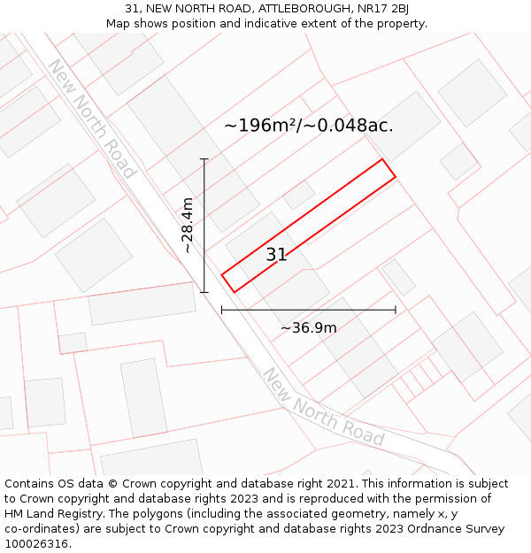 31, NEW NORTH ROAD, ATTLEBOROUGH, NR17 2BJ: Plot and title map