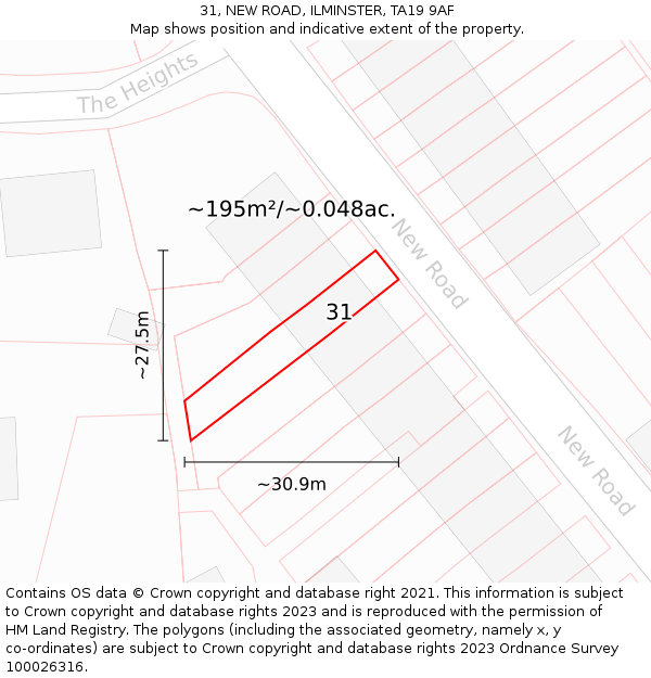 31, NEW ROAD, ILMINSTER, TA19 9AF: Plot and title map