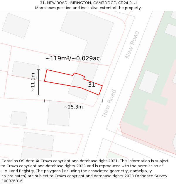 31, NEW ROAD, IMPINGTON, CAMBRIDGE, CB24 9LU: Plot and title map