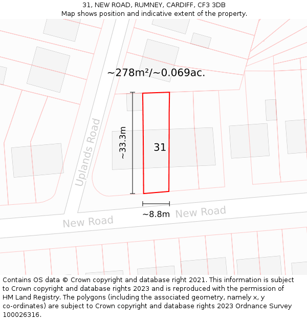 31, NEW ROAD, RUMNEY, CARDIFF, CF3 3DB: Plot and title map
