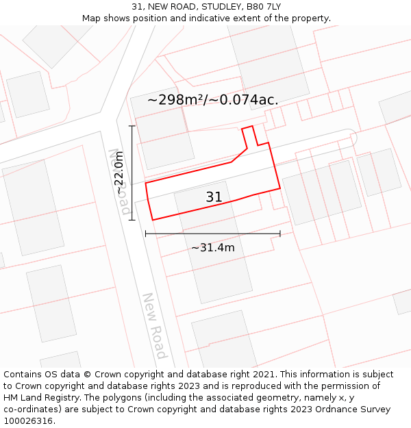 31, NEW ROAD, STUDLEY, B80 7LY: Plot and title map