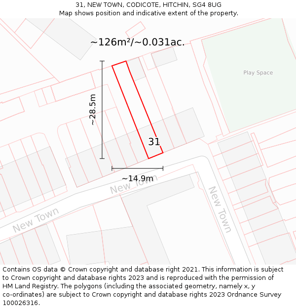 31, NEW TOWN, CODICOTE, HITCHIN, SG4 8UG: Plot and title map