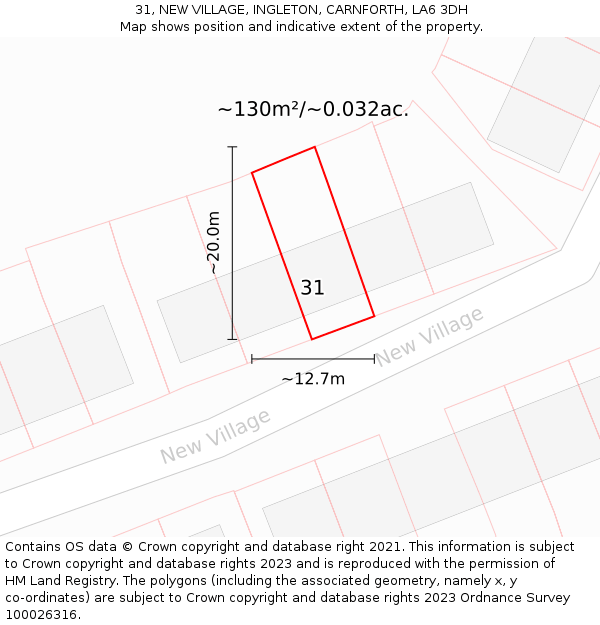 31, NEW VILLAGE, INGLETON, CARNFORTH, LA6 3DH: Plot and title map
