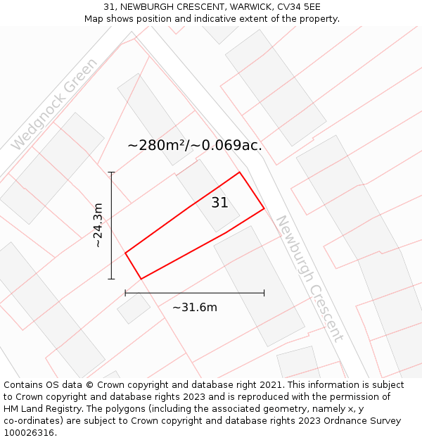 31, NEWBURGH CRESCENT, WARWICK, CV34 5EE: Plot and title map