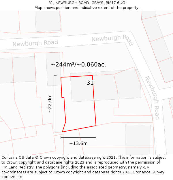 31, NEWBURGH ROAD, GRAYS, RM17 6UG: Plot and title map