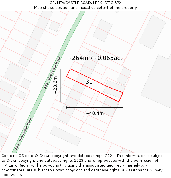31, NEWCASTLE ROAD, LEEK, ST13 5RX: Plot and title map