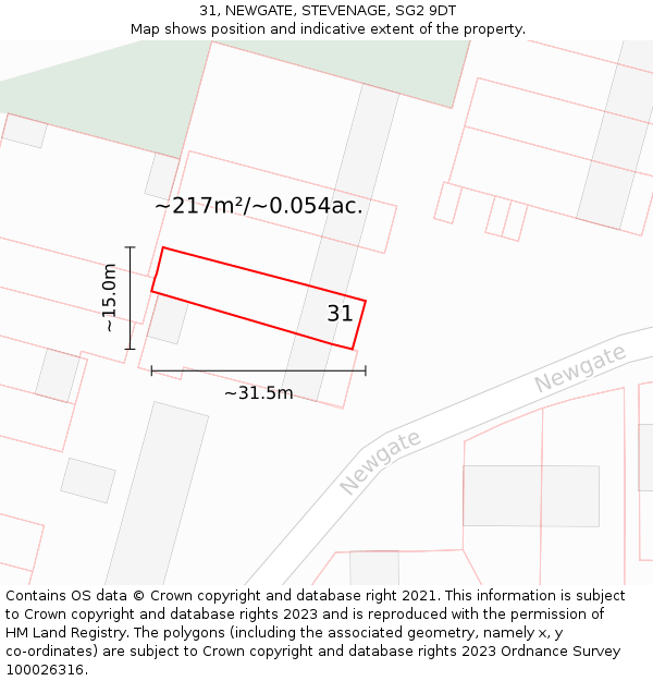 31, NEWGATE, STEVENAGE, SG2 9DT: Plot and title map