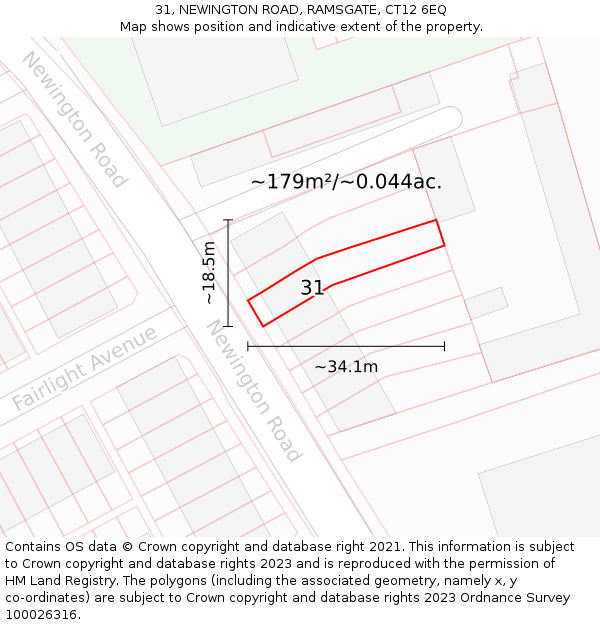 31, NEWINGTON ROAD, RAMSGATE, CT12 6EQ: Plot and title map