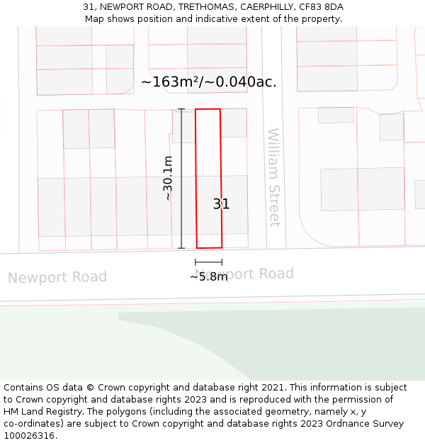 31, NEWPORT ROAD, TRETHOMAS, CAERPHILLY, CF83 8DA: Plot and title map