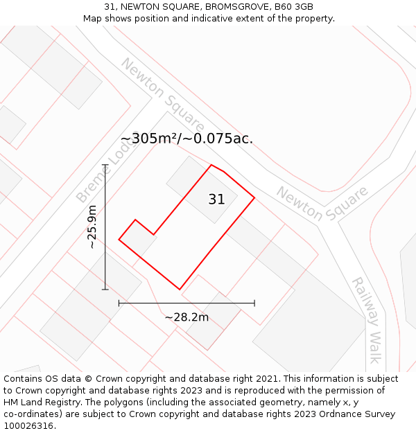 31, NEWTON SQUARE, BROMSGROVE, B60 3GB: Plot and title map