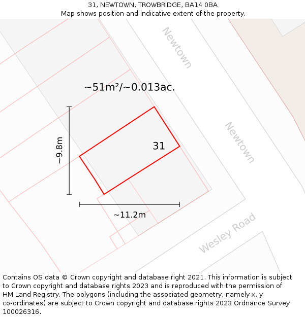 31, NEWTOWN, TROWBRIDGE, BA14 0BA: Plot and title map