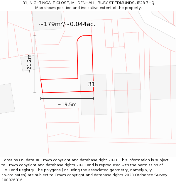 31, NIGHTINGALE CLOSE, MILDENHALL, BURY ST EDMUNDS, IP28 7HQ: Plot and title map