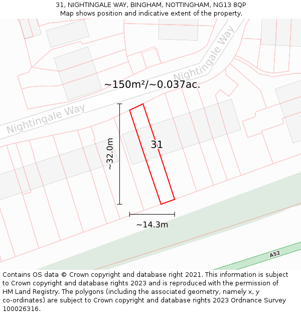 31, NIGHTINGALE WAY, BINGHAM, NOTTINGHAM, NG13 8QP: Plot and title map