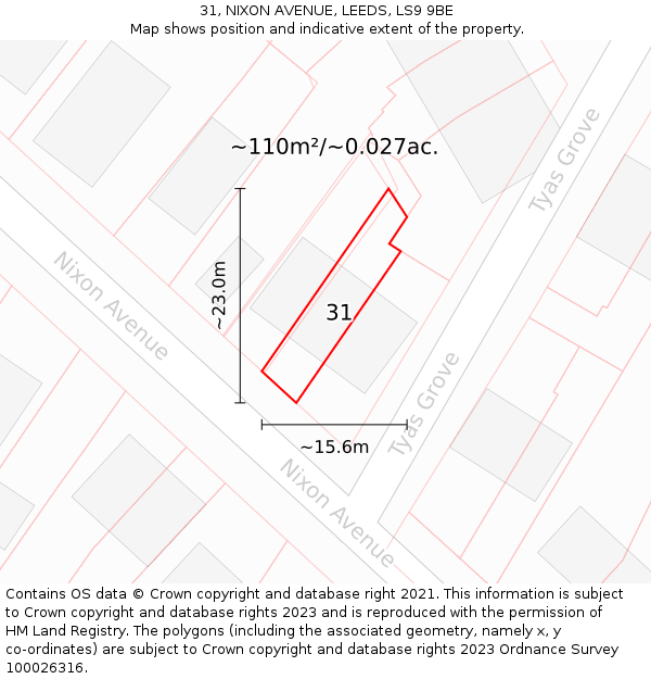 31, NIXON AVENUE, LEEDS, LS9 9BE: Plot and title map