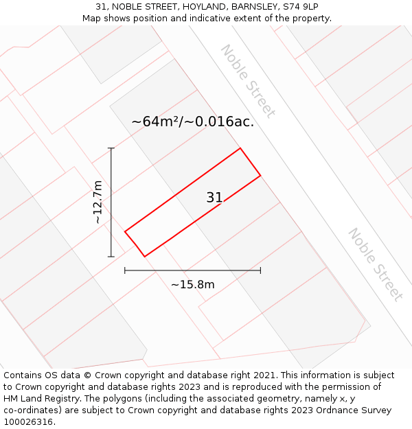 31, NOBLE STREET, HOYLAND, BARNSLEY, S74 9LP: Plot and title map