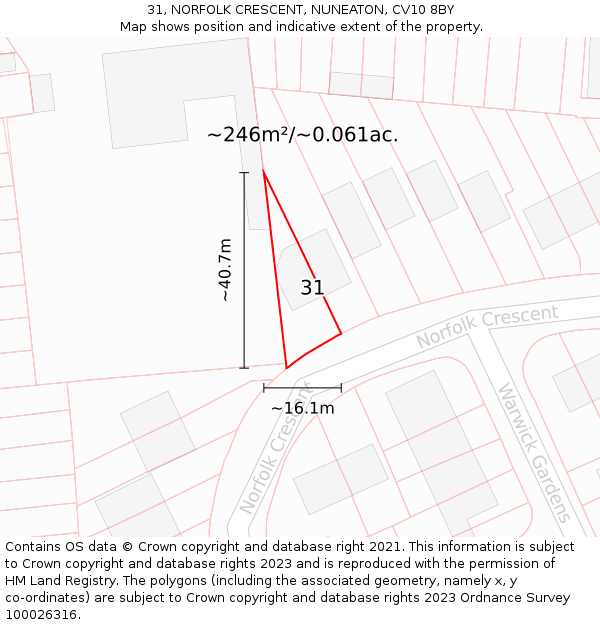 31, NORFOLK CRESCENT, NUNEATON, CV10 8BY: Plot and title map