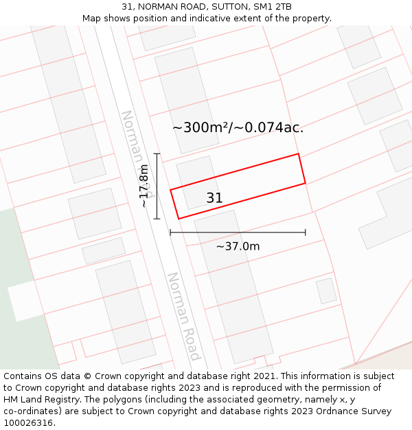 31, NORMAN ROAD, SUTTON, SM1 2TB: Plot and title map
